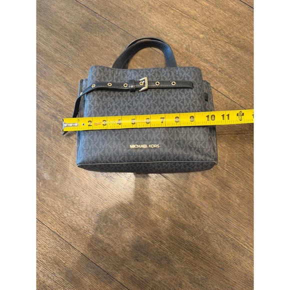 Michael Kors Signature Monogram Tote Bag Black Gold Buckle - Picture 6 of 7